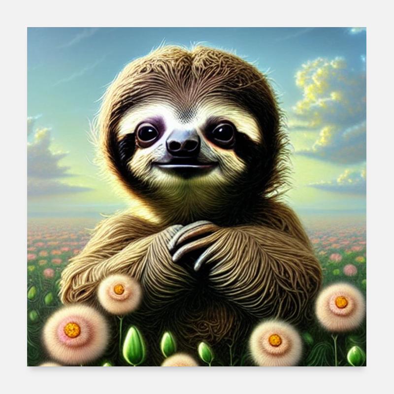 Sloth in the flower field Poster 24" x 24" (60x60 cm)