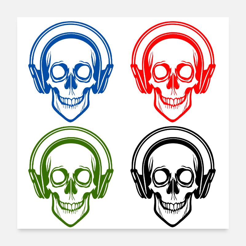 Totenköpfe hören Musik mit Kopfhörern Poster 60x60 cm