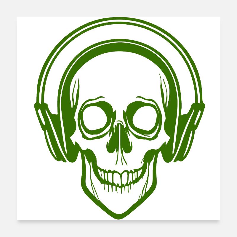 Skull hört Musik mit Kopfhörern Poster 60x60 cm
