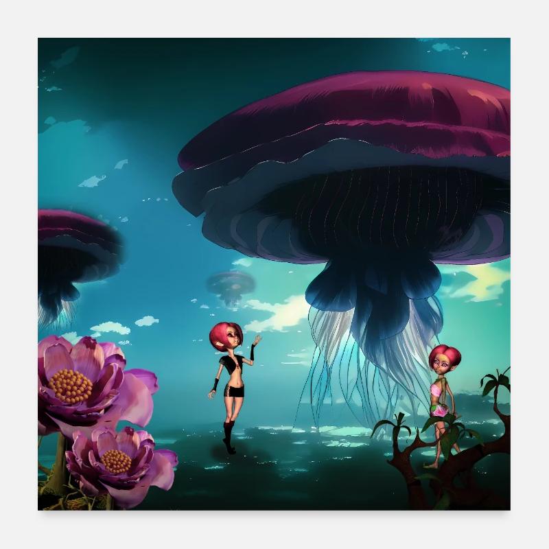 Stunning jellyfish float in the sky Poster 24" x 24" (60x60 cm)