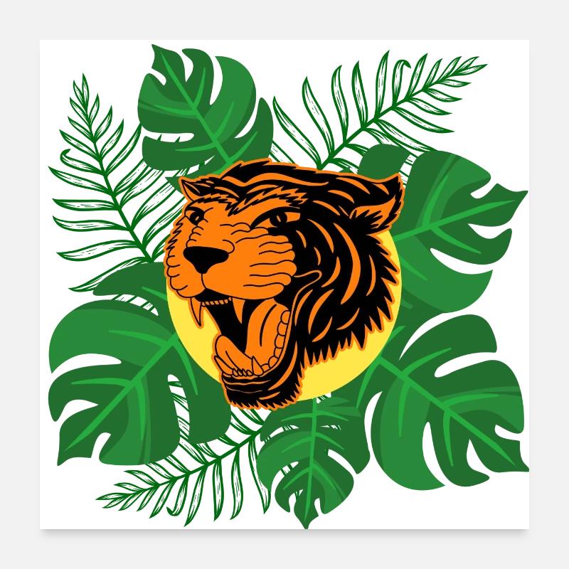 Tiger Jungle Roar Monstera Feuilles Cadeau Poster 60 x 60 cm
