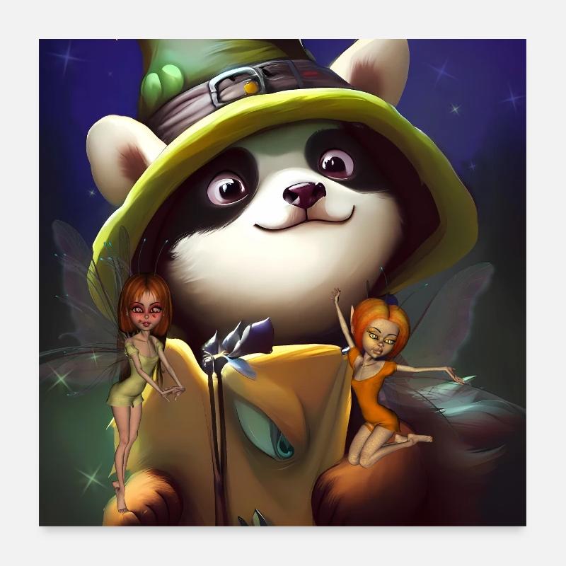 Süßer Panda mit kleinen Feen Poster 60x60 cm