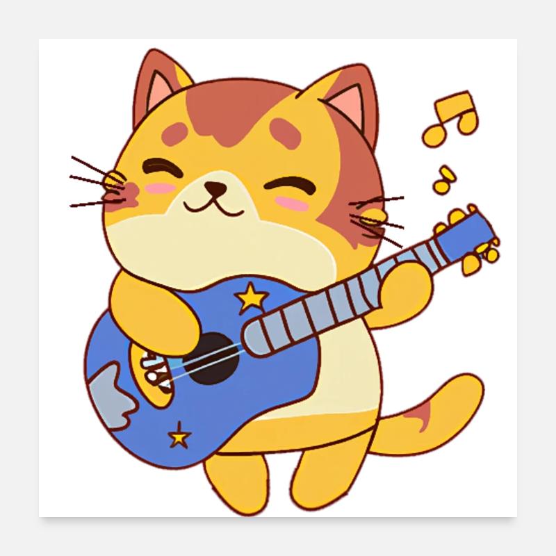 Chat guitariste Poster 60 x 60 cm