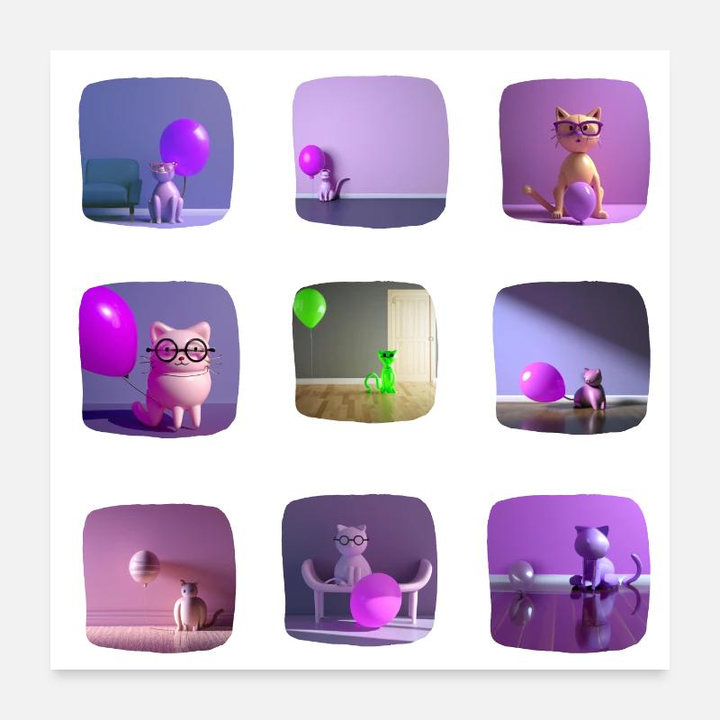 Pink cat with a balloon Poster 24" x 24" (60x60 cm)