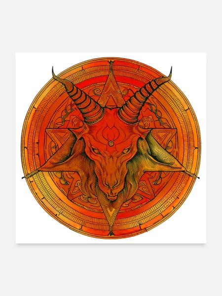 Pentagramme surmonté d'une tête de baphomet - Poster 60 x 60 cm - blanc - Devant