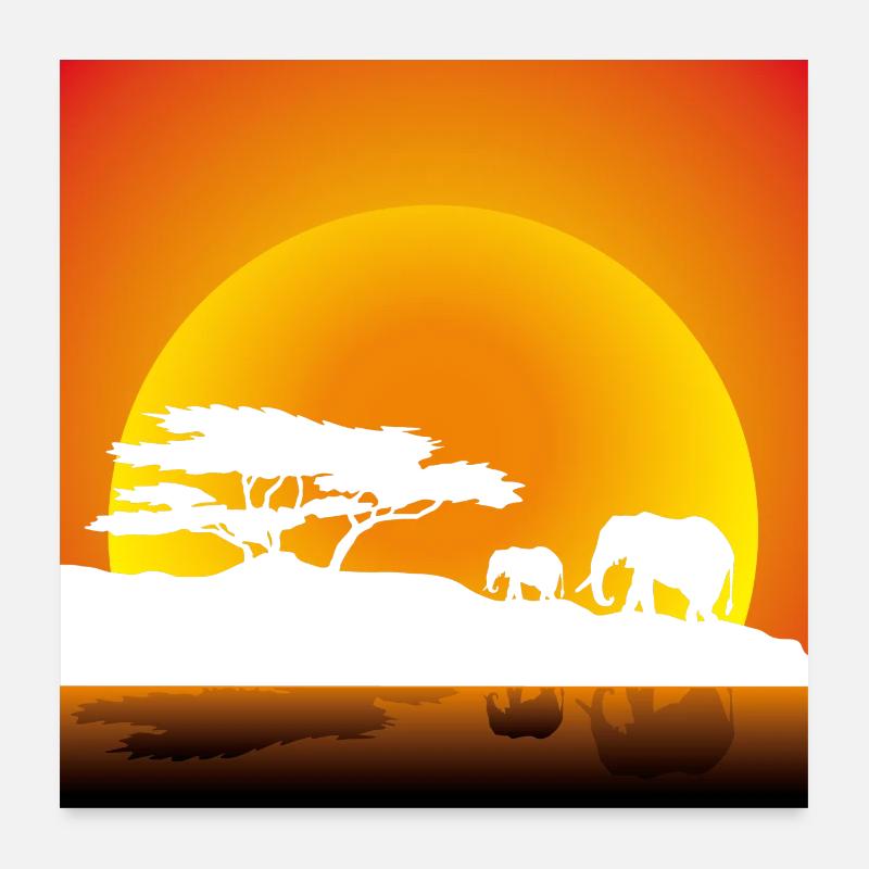 Walking elephants in sunset Poster 24" x 24" (60x60 cm)
