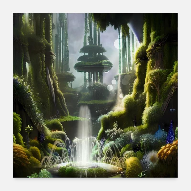 Paysage fantastique le matin. Poster 60 x 60 cm
