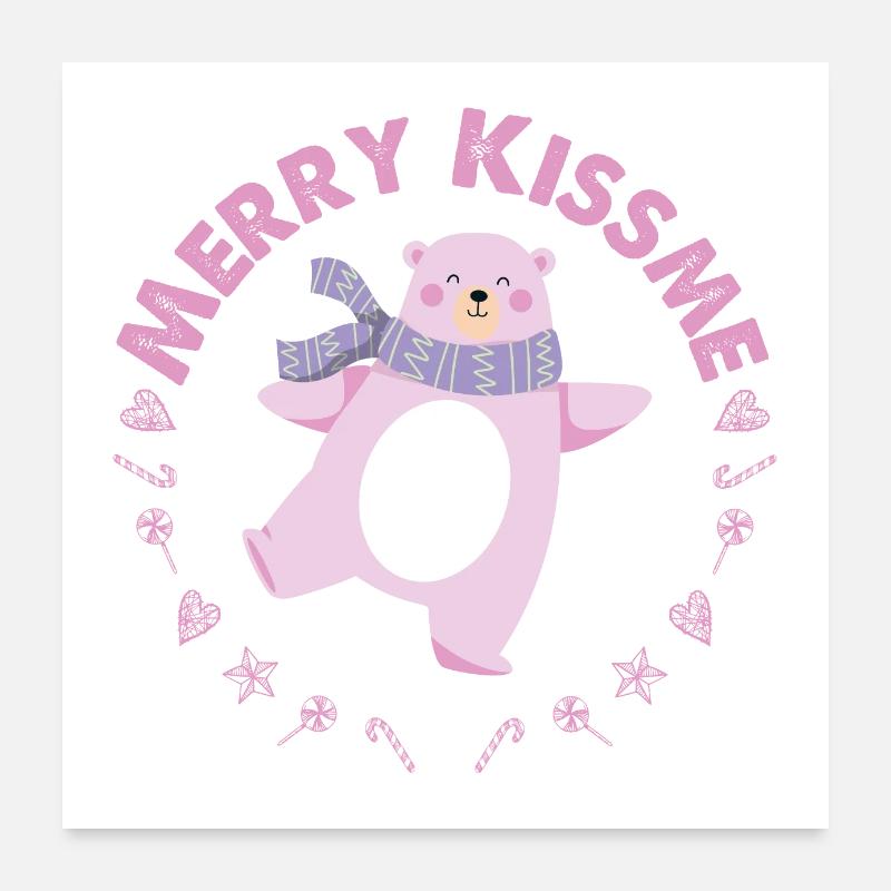 FROHE WEIHNACHTEN ROSA BÄR Poster 60x60 cm