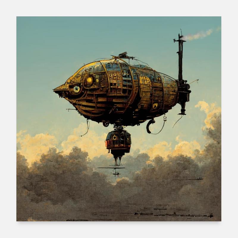 Dirigibile Steampunk - Poster 60x60 cm - bianco