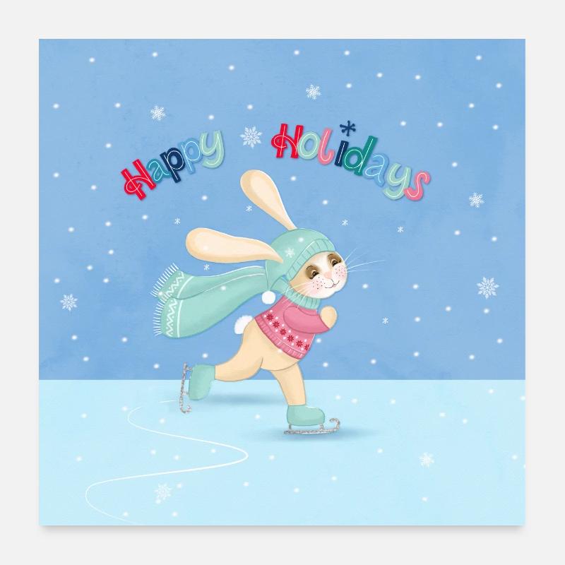 Rabbit skating: Happy winter time Poster 24" x 24" (60x60 cm)