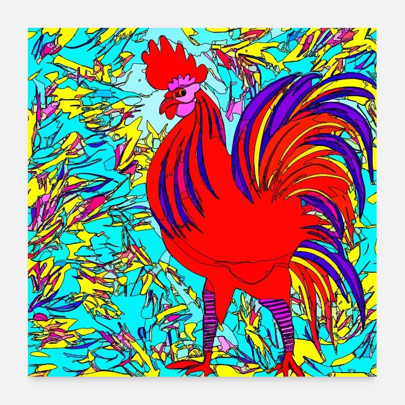 Illustration d’un coq, dans un style abstrait Poster 60 x 60 cm