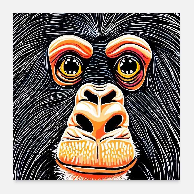 Illustration d’un portrait de chimpanzé Poster 60 x 60 cm