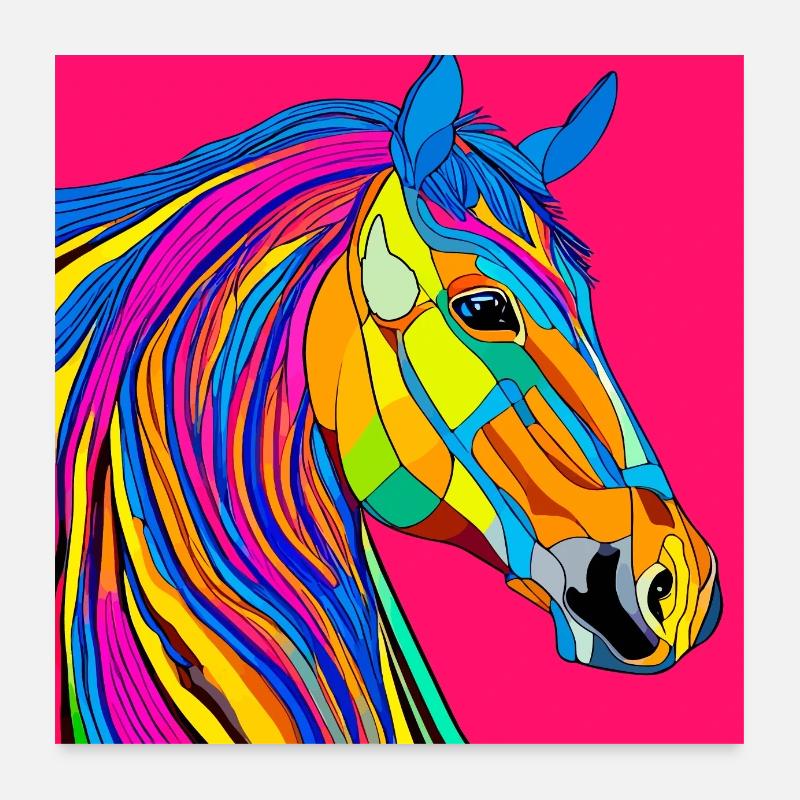 Illustration colorée d’un cheval Poster 60 x 60 cm