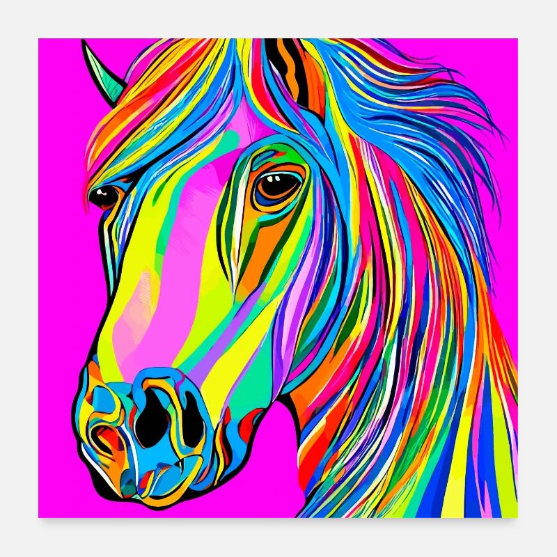 Farbenfrohe Illustration eines Pferdes Poster 60x60 cm
