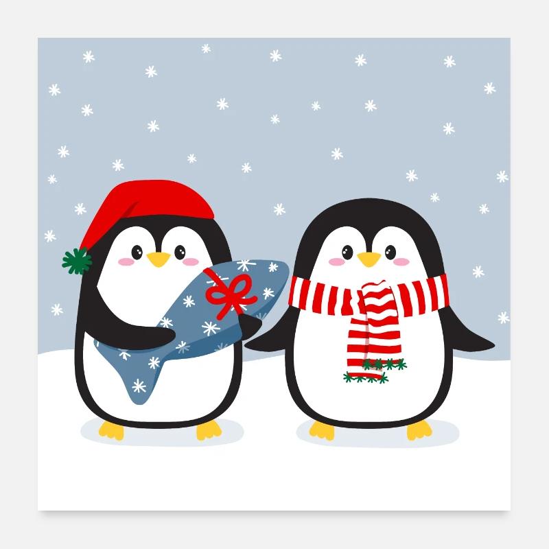 Cute penguins with gift Poster 24" x 24" (60x60 cm)