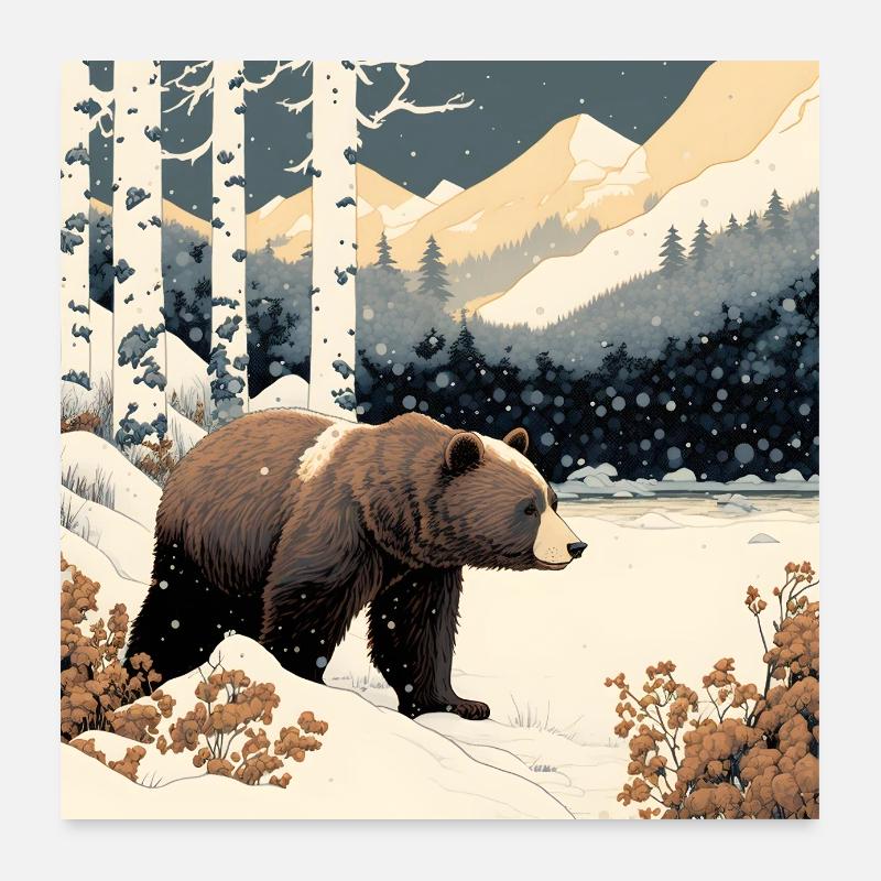 Ukiyo bear in forest landscape at winter time Poster 24" x 24" (60x60 cm)