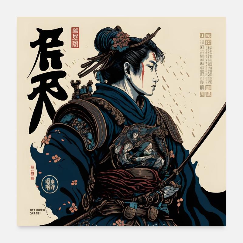 Ukiyo Japanese warrior Ukizo-e style Poster 24" x 24" (60x60 cm)