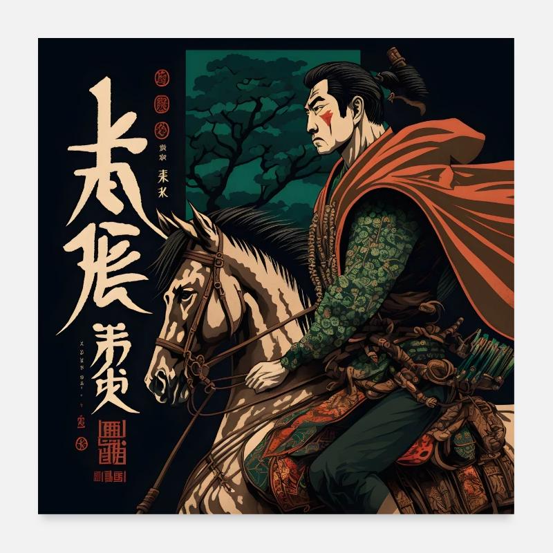 Ukiyo Japanischer Krieger Ukiyo-e stil Poster 60x60 cm