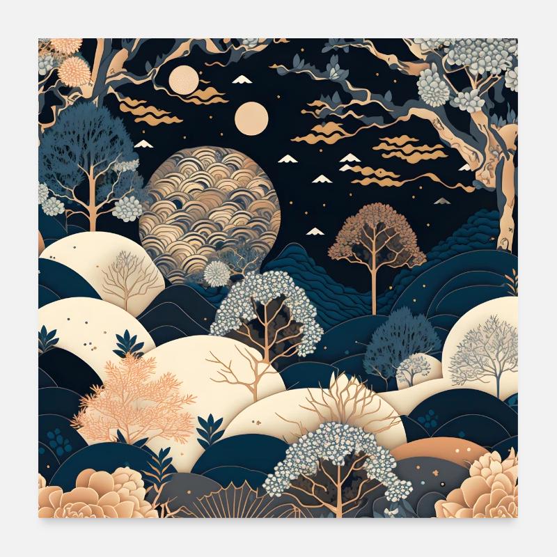 Ukiyo Paysage Ilustration Ukiyo-e Poster 60 x 60 cm