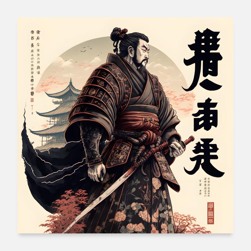 Ukiyo Japanese warrior Ukizo-e style Poster 24" x 24" (60x60 cm)