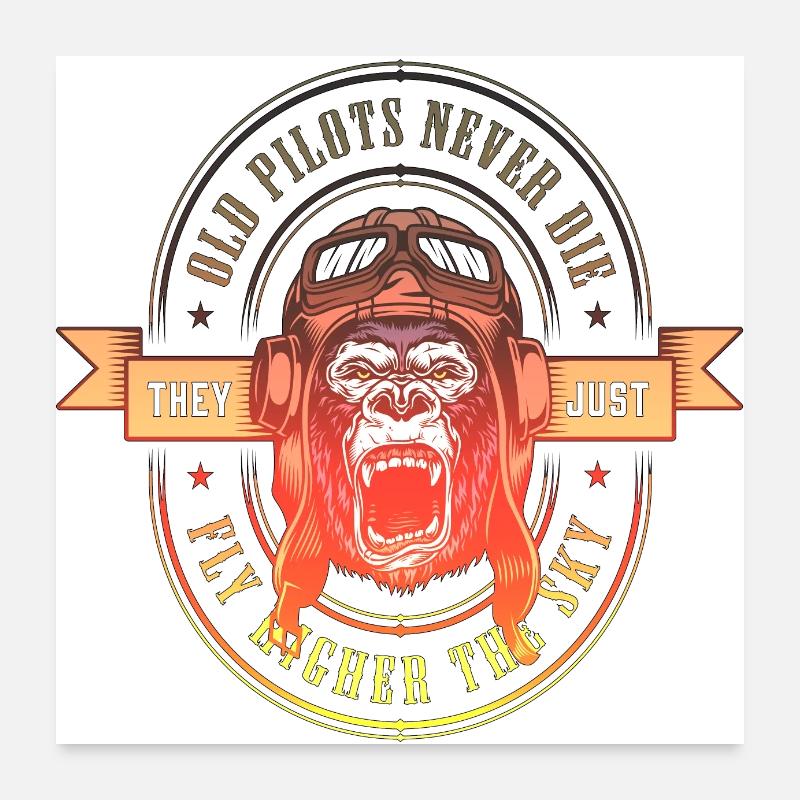Pilot gorila gorilla animal monkey funny legend kong Poster 24" x 24" (60x60 cm)