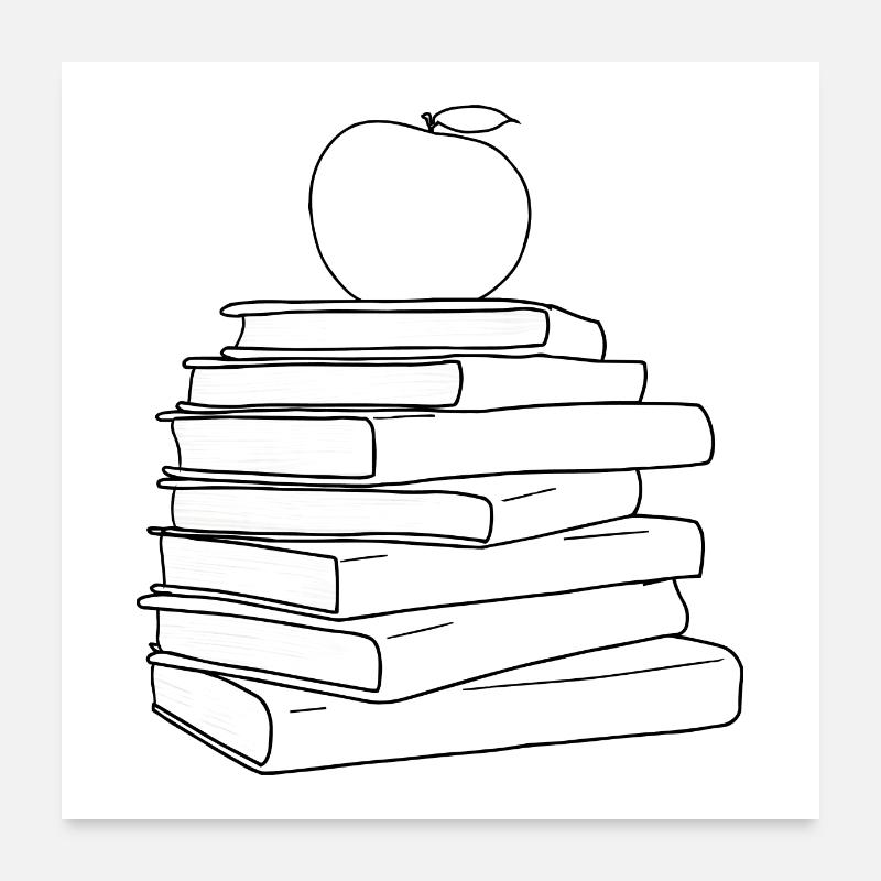 Apple auf Buchstapel - roter Apfel & Bücher Poster 60x60 cm