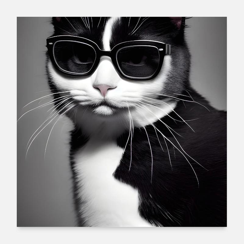 Portrait cool d’un chat avec des lunettes Poster 60 x 60 cm