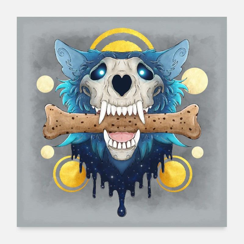 Hellhound Skull - Wolf Skull & Bone Cookie - Poster Poster 60x60 cm