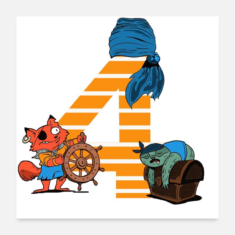 Pirate 4 Years Birthday Shirt Gift Idea Poster 24" x 24" (60x60 cm)