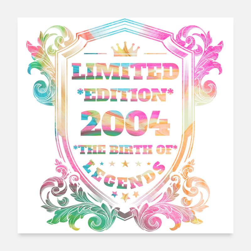 2004 Geburtstag Jahrgang Vintage Regenbogenfarben Poster 60x60 cm