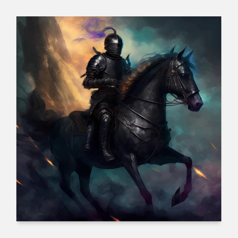 Dunkle Fantasie Schwarzer Reiter Version 1 - Poster 60x60 cm - Weiß