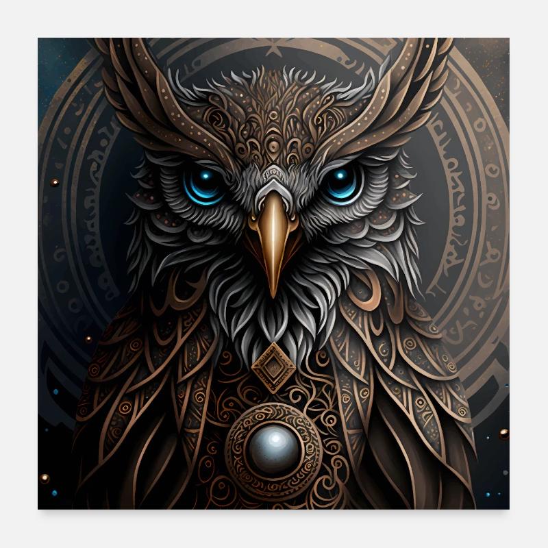 Mashup Epischer Adler Version 1 Eule Version 3 - Poster 60x60 cm - Weiß