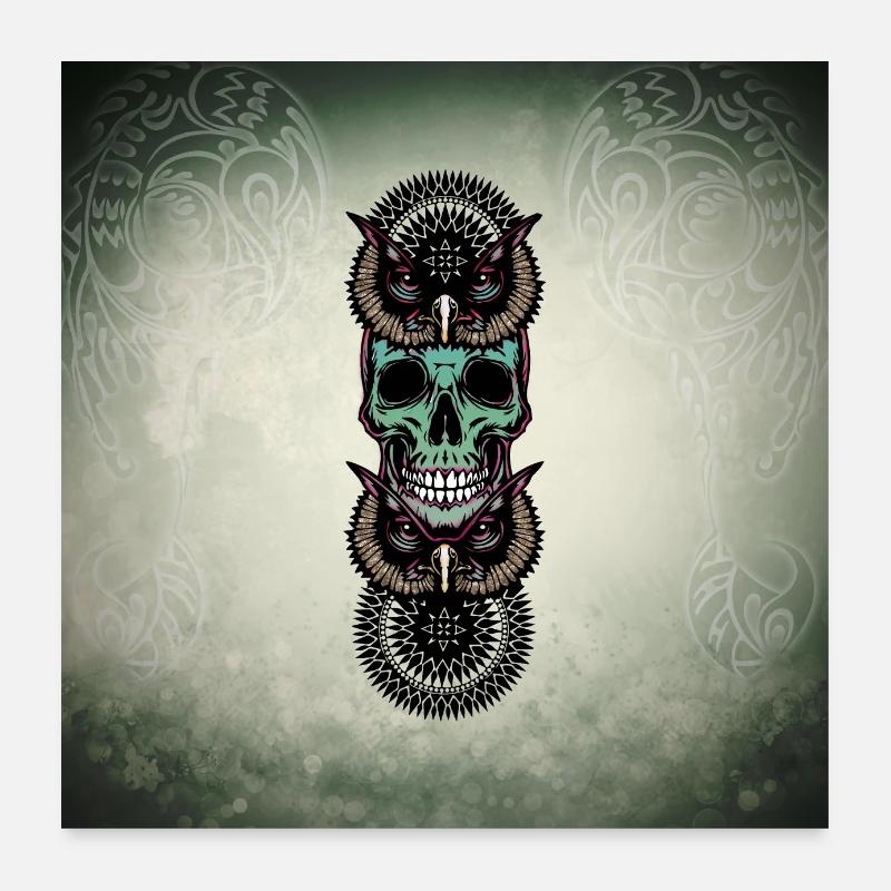 Totenkopf mit Eule Poster 60x60 cm