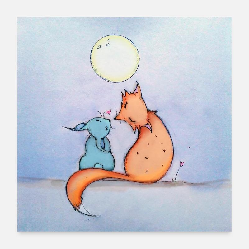 Lapin et renard Poster 60 x 60 cm