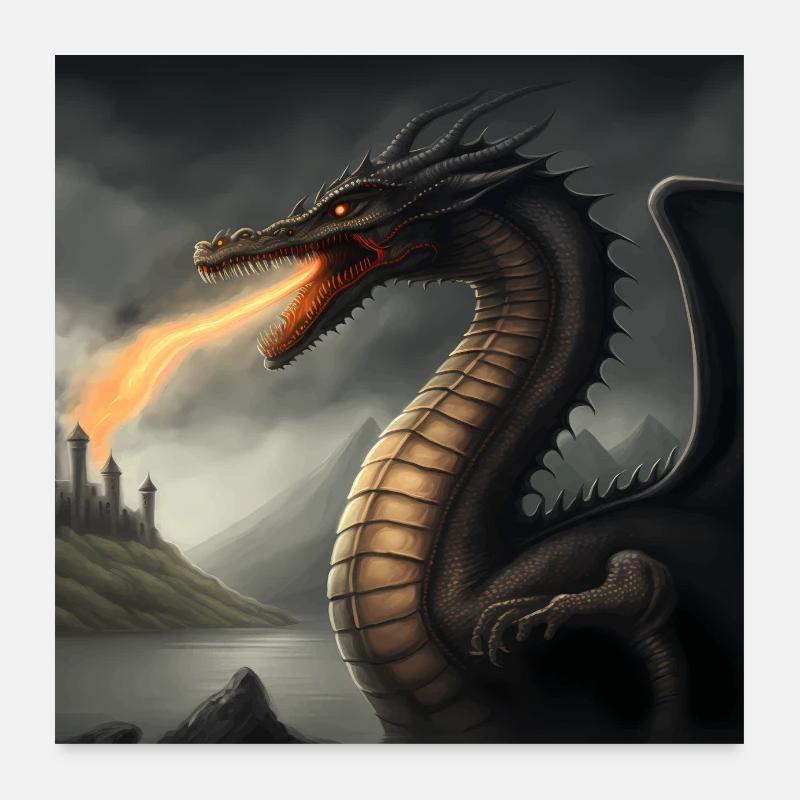Mashup The monster Loch Ness fire-breathing dragon Poster 24" x 24" (60x60 cm)