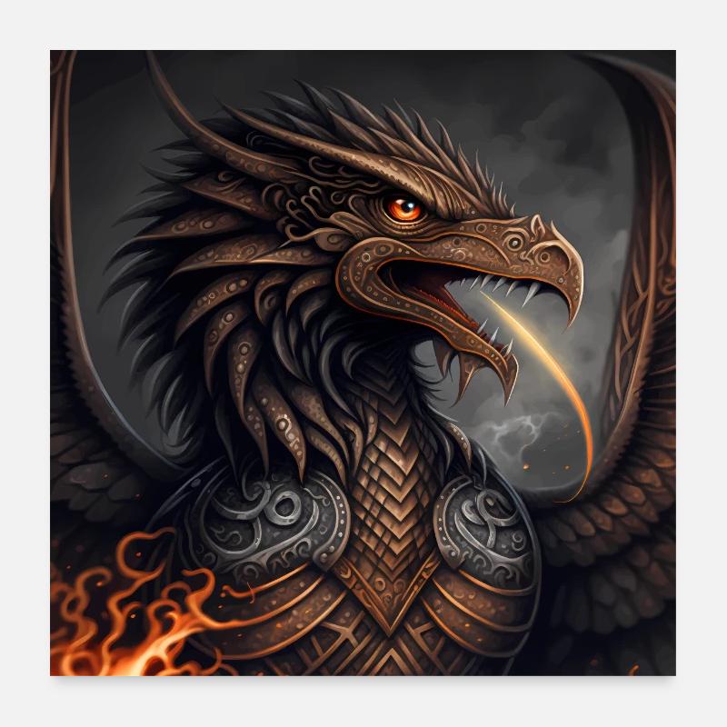 Mashup Epic Eagle Dragon cracheur de feu - Poster 60 x 60 cm - blanc