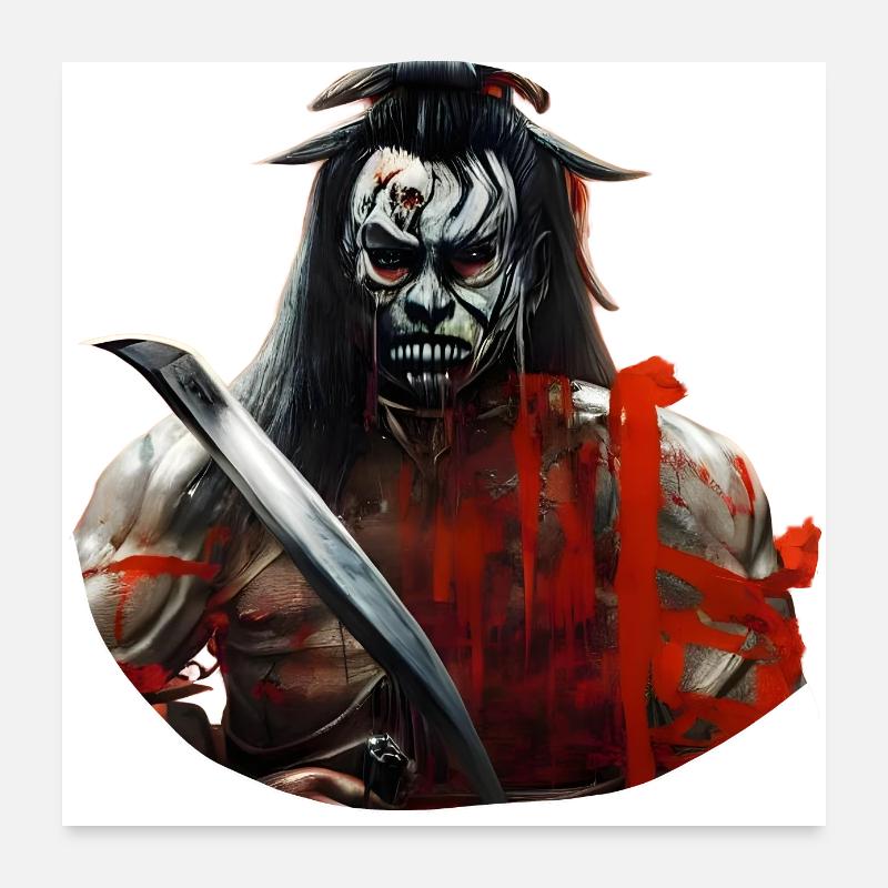 Demon Samurai - Poster 60x60 cm - Weiß