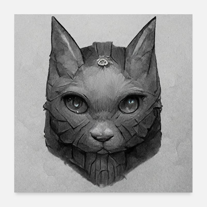 Katze Zeichnung Poster 60x60 cm