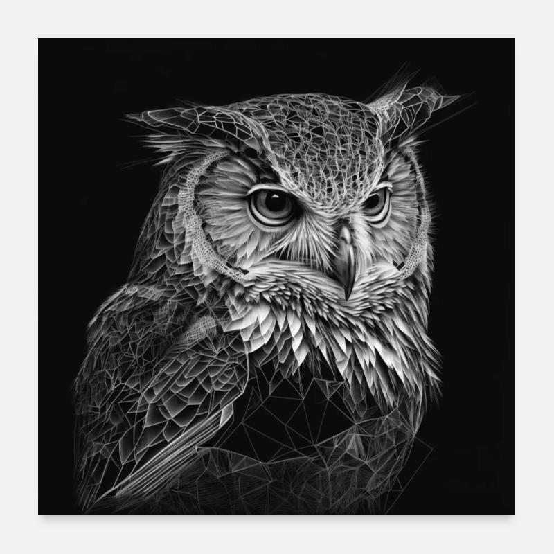 Dessin de hibou noir et blanc Poster 60 x 60 cm