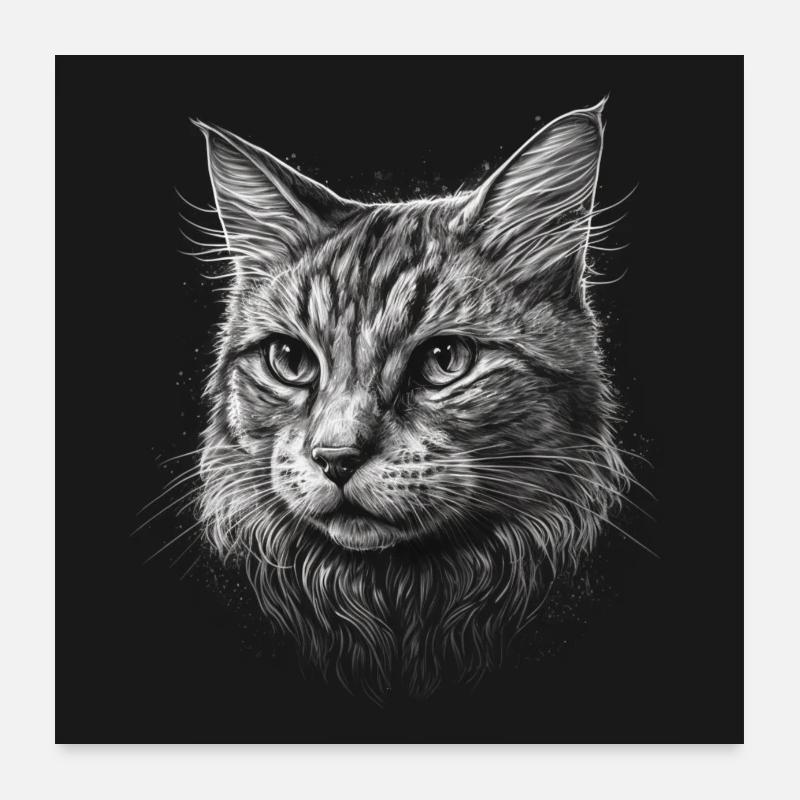 Katze Zeichnung Poster 60x60 cm