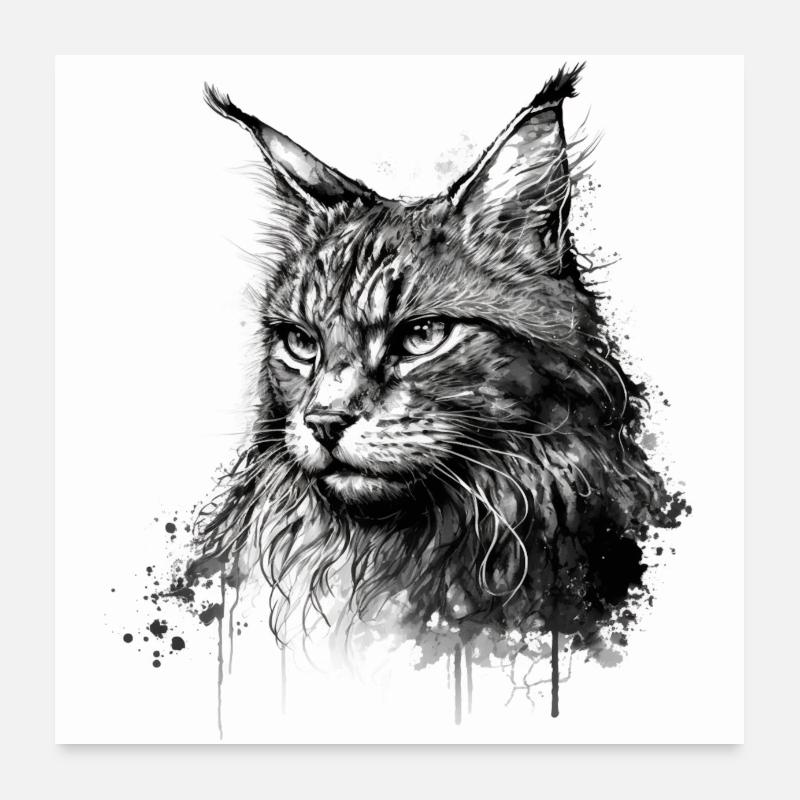 Katze Zeichnung Poster 60x60 cm