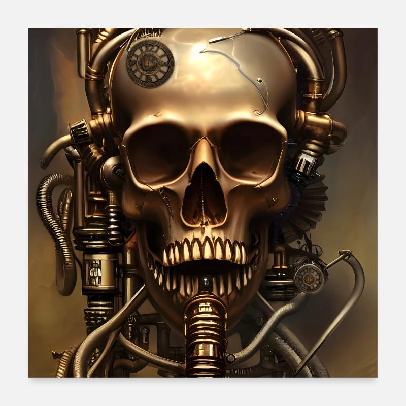 Superbe crâne steampunk doré Poster 60 x 60 cm