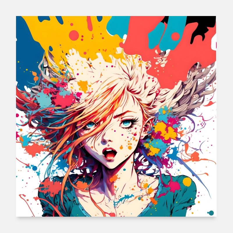Anime moderne Mädchenfarbe Splash Poster 60x60 cm