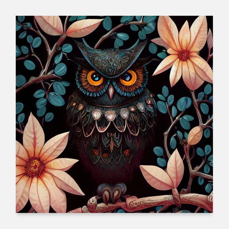 Owl observed at night in a flower tree Poster 24" x 24" (60x60 cm)