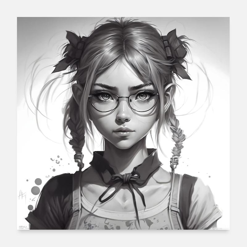 Super detaillierte Zeichnung eines Schulmädchens Poster 60x60 cm