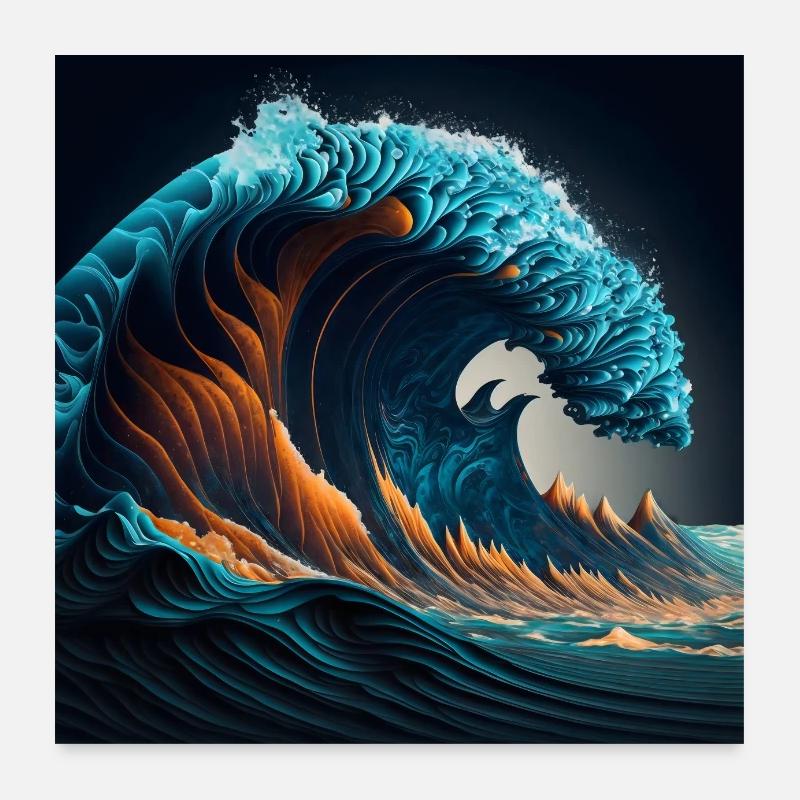 Vague graphique dans le style Ukiyo-e clourful - Poster 60 x 60 cm - blanc