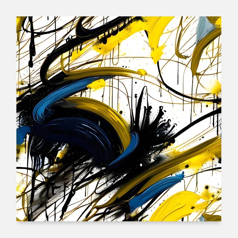 Gold Blue White Paint Srokes Seamless Pattern Poster 24" x 24" (60x60 cm)