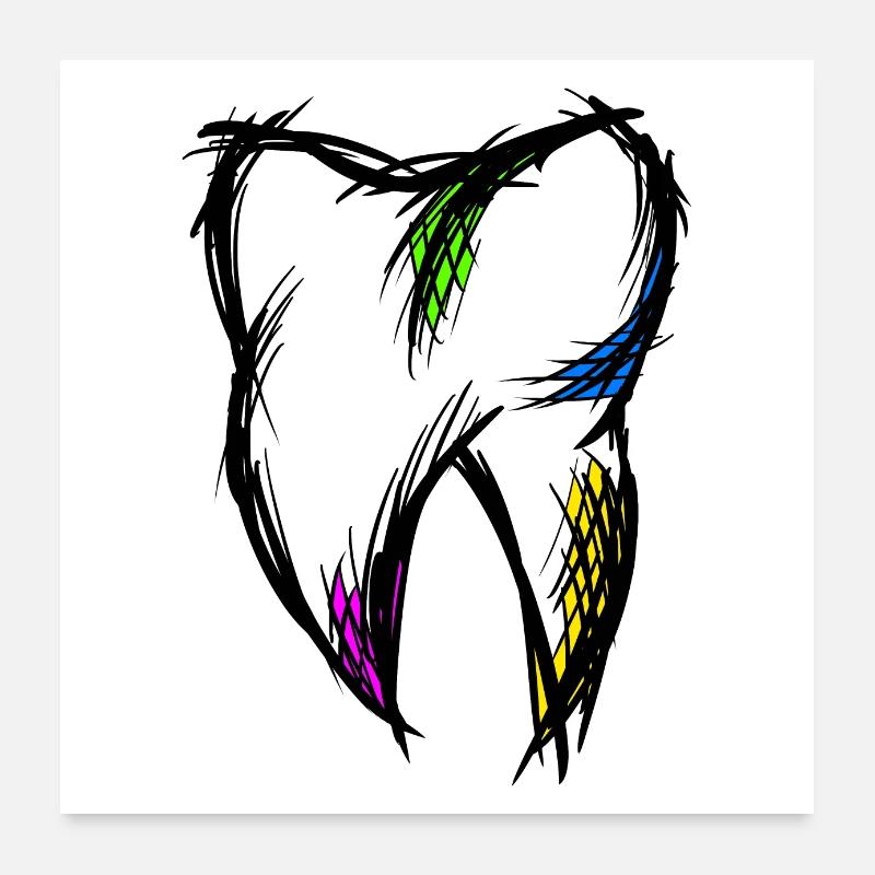 Dent colorée, dessin, dessinée à la main. Poster 60 x 60 cm
