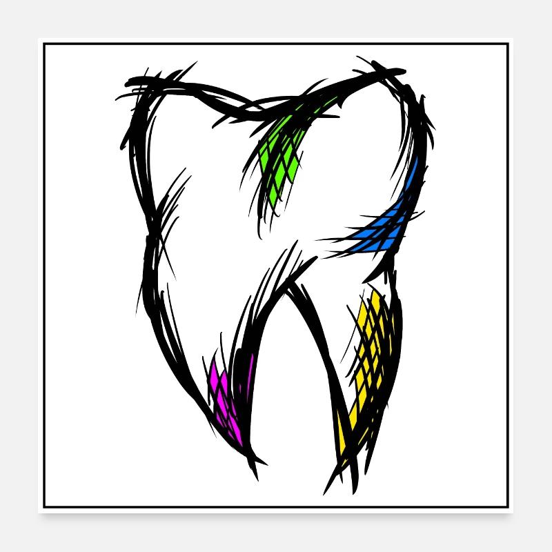 Dent colorée, dessin, dessinée à la main. Poster 60 x 60 cm