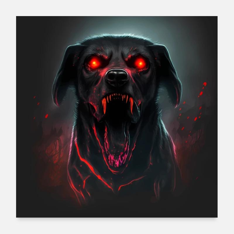 Chien noir assoiffé de sang Poster 60 x 60 cm
